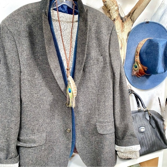 Boho Peacock/feather necklace w native/western Navajo/Pendleton/cottage vibe - Picture 9 of 9